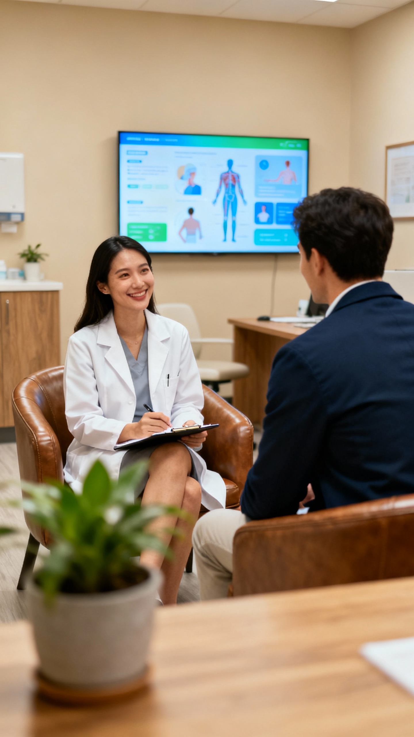 Healthcare professional using interactive patient communication system