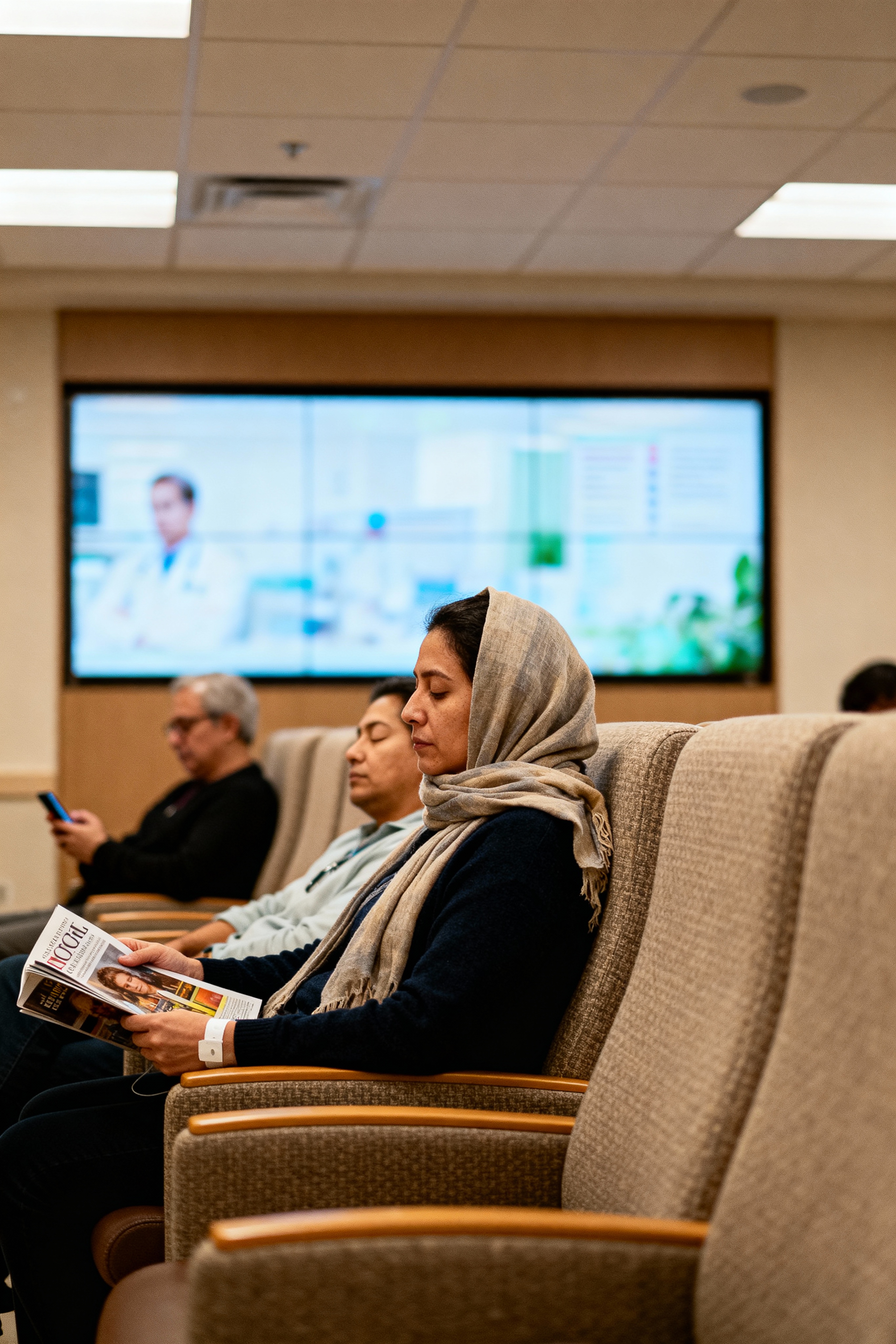 Healthcare kiosk displaying patient services and information